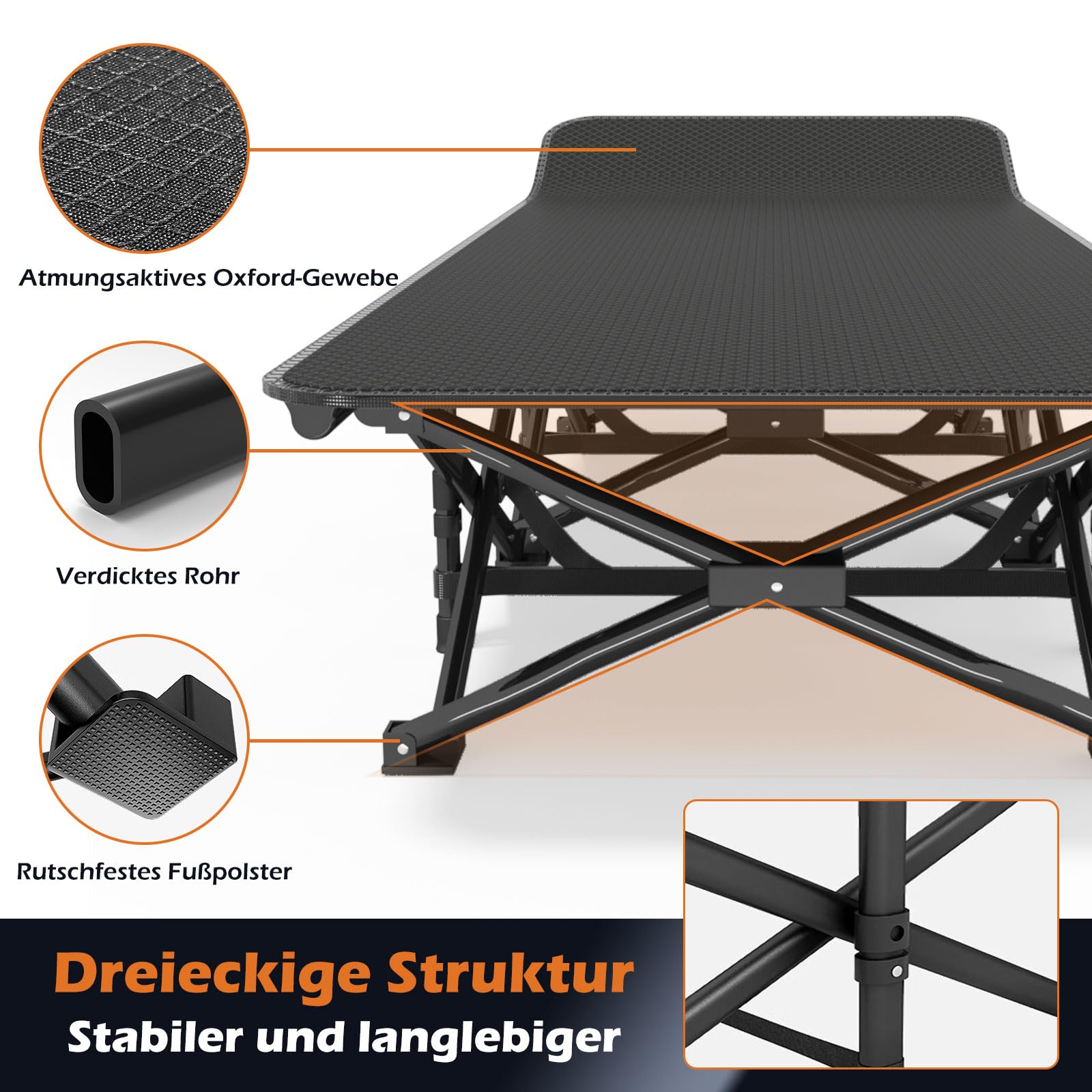ATORPOK SHOP Campingbett feldbett klappbar, Faltbar Gästebett bis 200 kg für,Klappbett mit Seitentasche, tragbares Campingliege，Outdoor, Garten, Camping, Reisen, Indoor