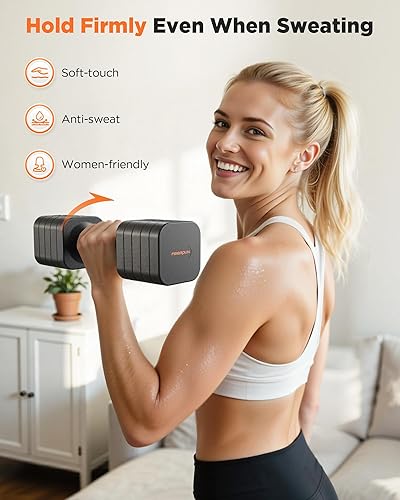 Miniatura 6 de FEIERDUN Juego de 2 mancuernas ajustables 5 en 1, pesas de mano de 20 libras10 libras para mujer, juego de mancuernas de doble estabilidad de ajuste