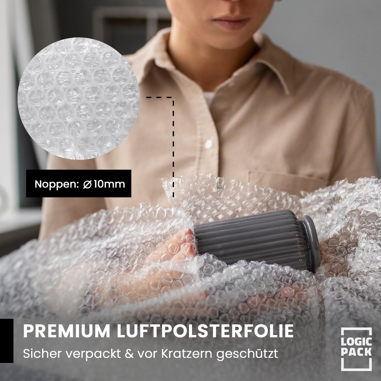 Luftpolsterfolie Rolle 100m x 120cm 50µm 2-lagig Noppenfolie Umzug Versand Verpackung recycelbar Made in Germany