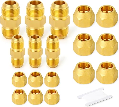 Miniatura 187 de GASHER 10 piezas de latón SAE 45 grados Flare Tube Fitting, 1/2" Flare Nut Aire Acondicionado Tubo de cobre Extensión de tubo de cobre a tope Tuerca