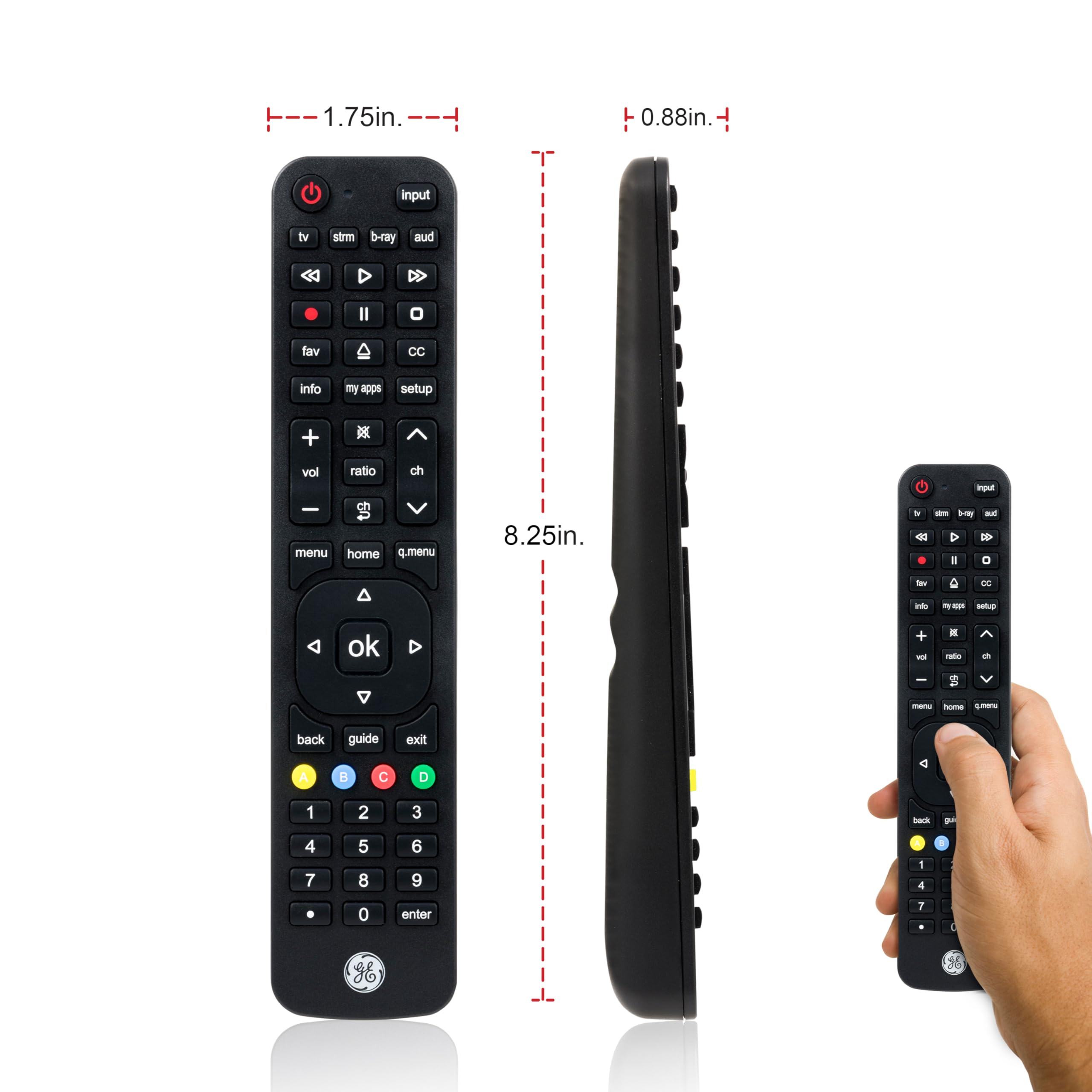 GE Telecomando di ricambio per LG a 4 dispositivi, compatibile con Smart TV LED, LCD, HD, UHD, 4K, HDR, con funzione di telecomando universale per lettori streaming, soundbar, Blu-ray, DVD e altro,