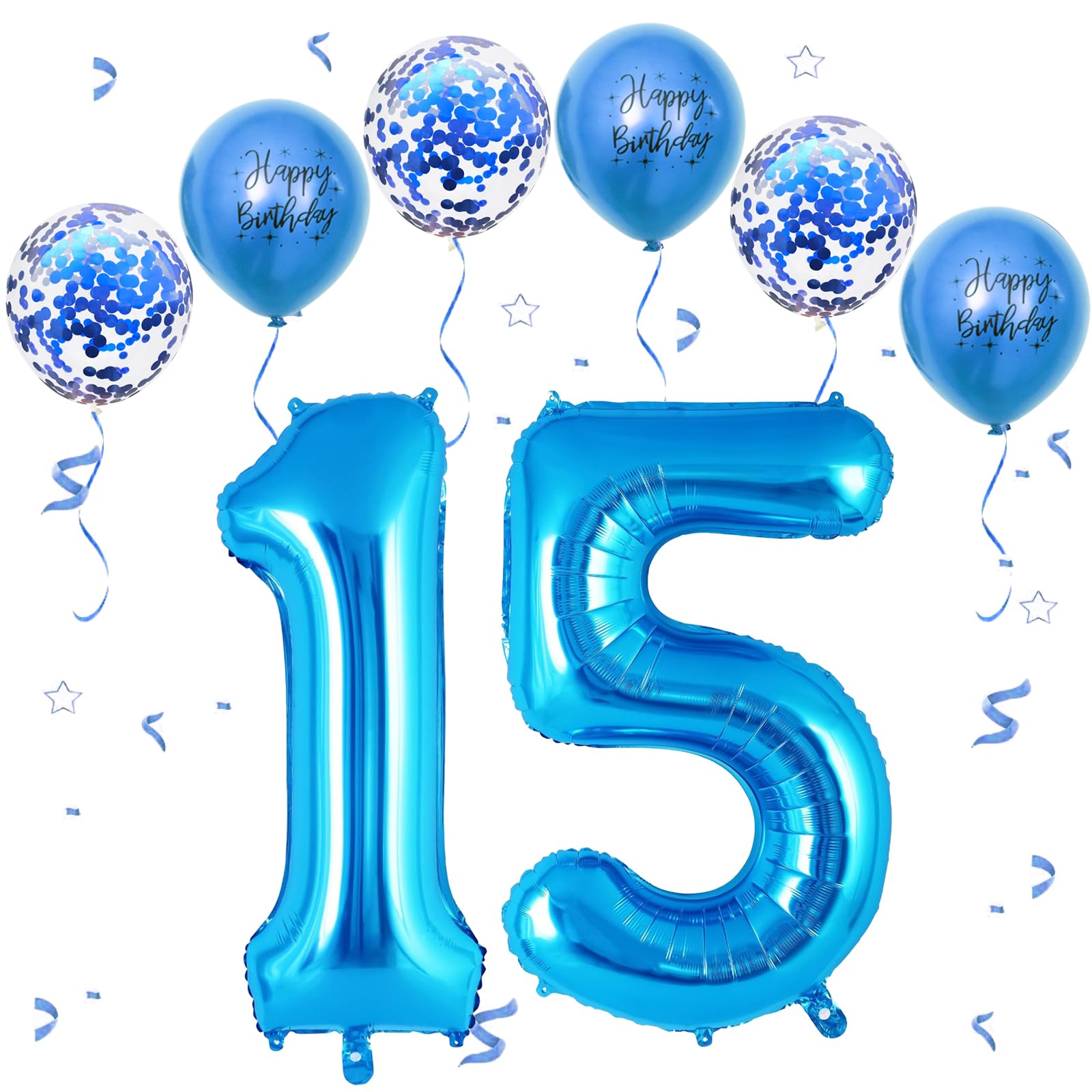 VUCDXOP Blue Balloon 15, XXL Giant Birthday Balloon 15, 40 inches - 101 cm Balloon Number Decoration Foil Balloon Numbers 1 & 5, Birthday Decoration Anniversary Party Decoration, Flies with Helium โ image 1