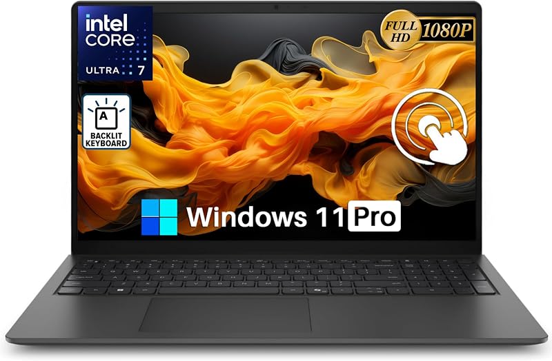 15.6 Touchscreen Laptop 2026, 32GB DDR5-5600MT/s, 1TB SSD | Intel Ultra 7 255U(Max 5.2GHz), FHD 60Hz Touch Display, Backlit Keyboard, Wi-Fi 6, Copilot Key, Windows 11 Pro