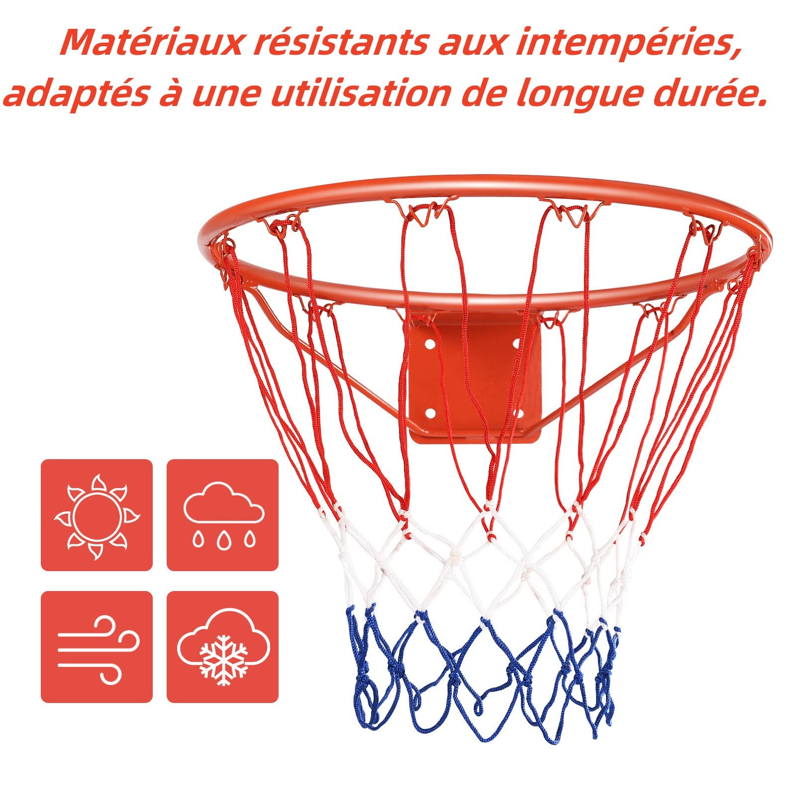 GYMAX Panier de Basketball Mural, Filet de Basket Extérieur et Intérieur, avec Vis d'Expansion, Fixé au Mur et au Panneau, Anneau Robuste en Métal et Filet en PE