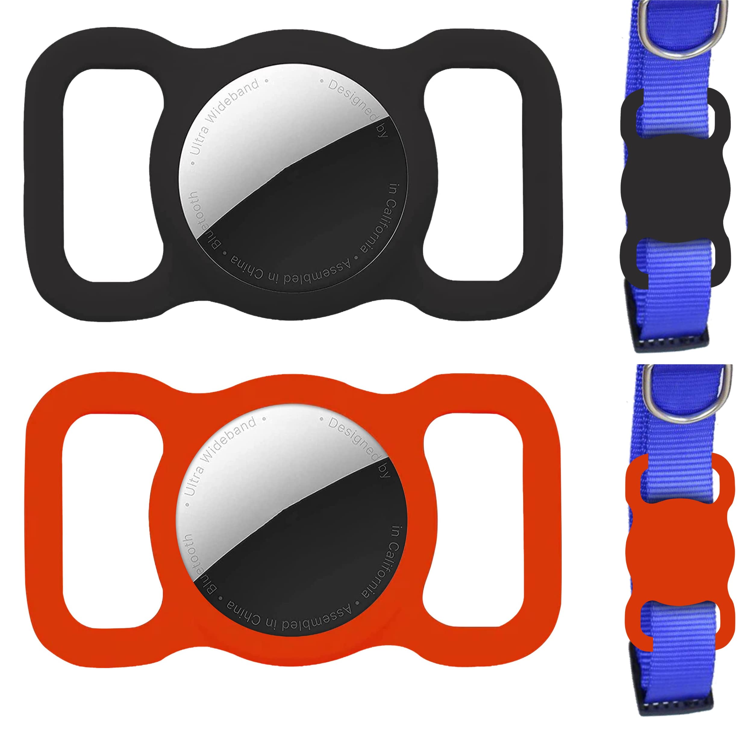 Squif Pack of 2 Airtag Cases for Pets, Dogs | Airtag Case Cover with Pet Collar | Protective Silicone Case with Collar Compatible with Airtag (Black_Red)