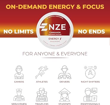 NZE Caffeine Nootropic Pouches (Cinnamon) - Energy Pouches with 50mg Caffeine, Alpha GPC, L-Tyrosine & L-Theanine with No Sugar or Artificial Sweeteners - 15 Pouches Per Can - 5 Pack
