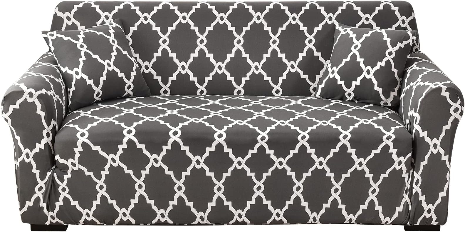 Sofa Covers,SHANNA Couch Covers for 3 Cushion Couch Sofa,1-Piece Stretch Couch Cover with 1 Free Throw Pillowcase Printed Sofa Slipcovers(3 Seater Cover, Gray)