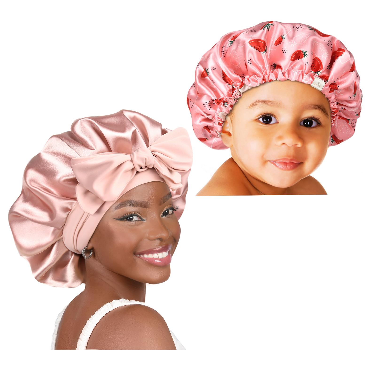 Strawberry Satin Sleep Bonnet – Adjustable Ruffle Cap with Oversized Bow yanibest Butter-Satin™ Kids Adjustable Satin Bonnet  main image 3