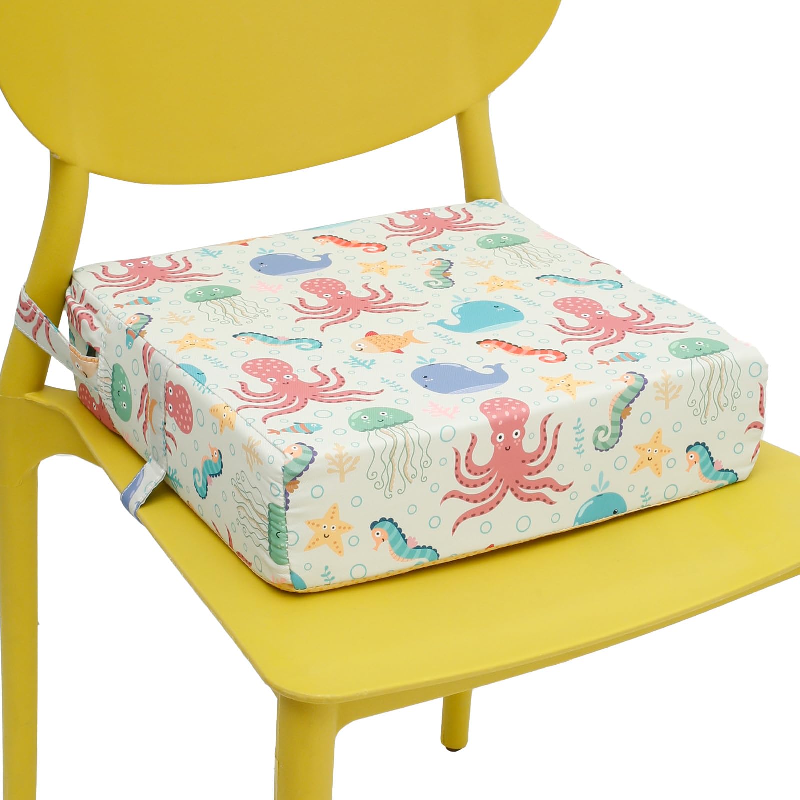 Toddler Booster Seat for Dining Chair, Portable Cartoon Kids Travel Increasing Cushion Washable Nonslip Toddler Booster Cushion with 2 Adjustable Straps for Kids Child Dinning Table (Seaworld)