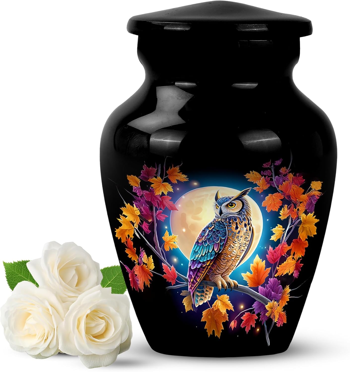 YATHABI Owl Burial Urn for Ashes - Small Cremation Urns for Human Ashes Adult Male - Memorial Black Keepsake Urn for Adult Female - Moon Funeral Urns for Men - 3 Inch