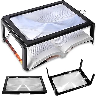 3X Magnifying Glass with LED Light for Reading, Page Magnifier for Reading, Full Page Rectangle Lighted Magnifier, Large Viewing Area for Low Vision Person and Seniors