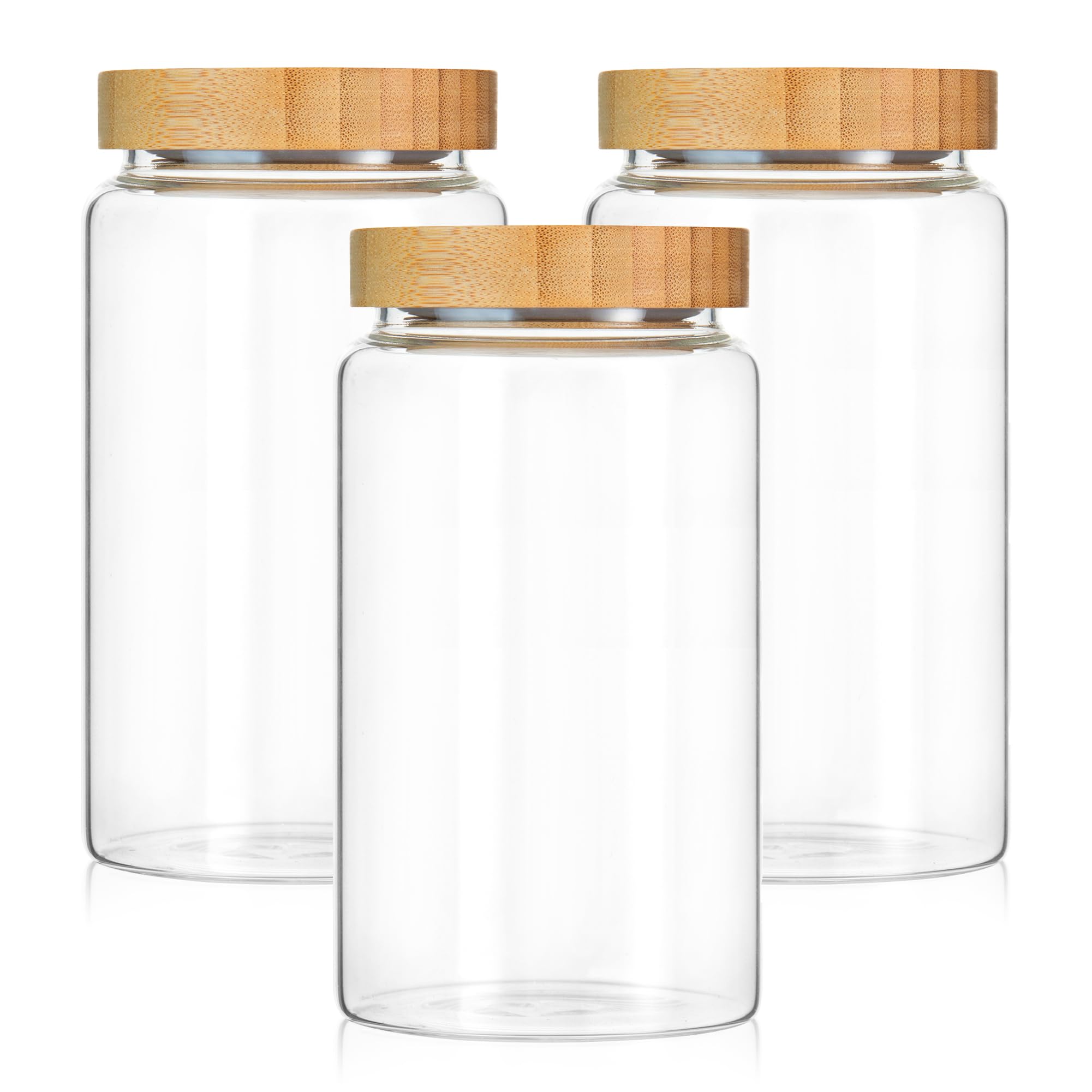 INCETUE 1200 ml Clear Storage Canister with Lid, Large Glass Jar Set of 3