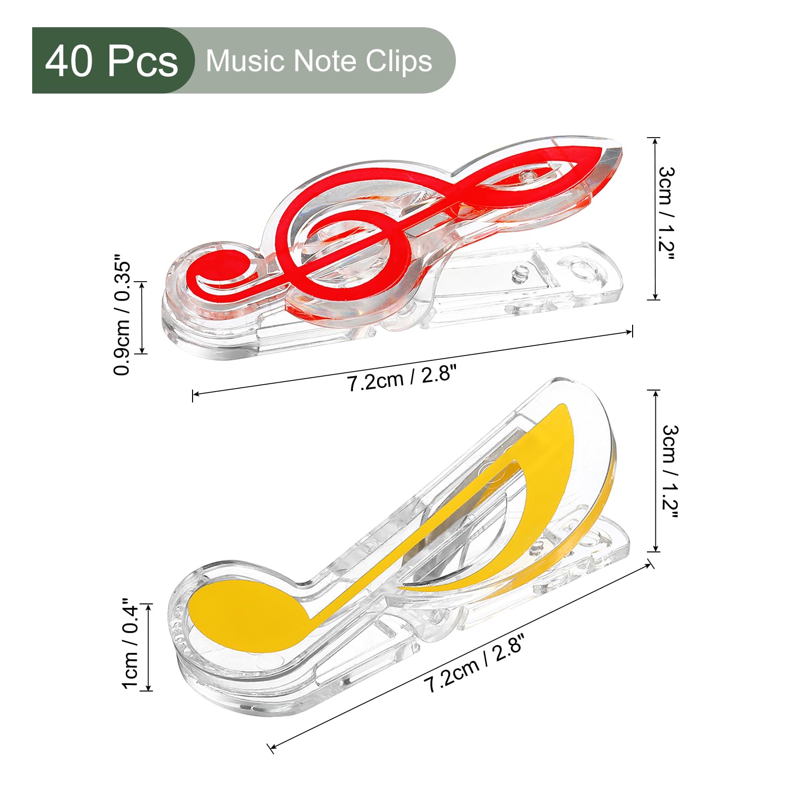 YOKIVE 40 Pcs Music Note Clips, Plastic Music Book Clip, Decoration and Marking, Great for Office/Piano Room (5 Colors, 2.8 x 1.2 Inch) - Image 2