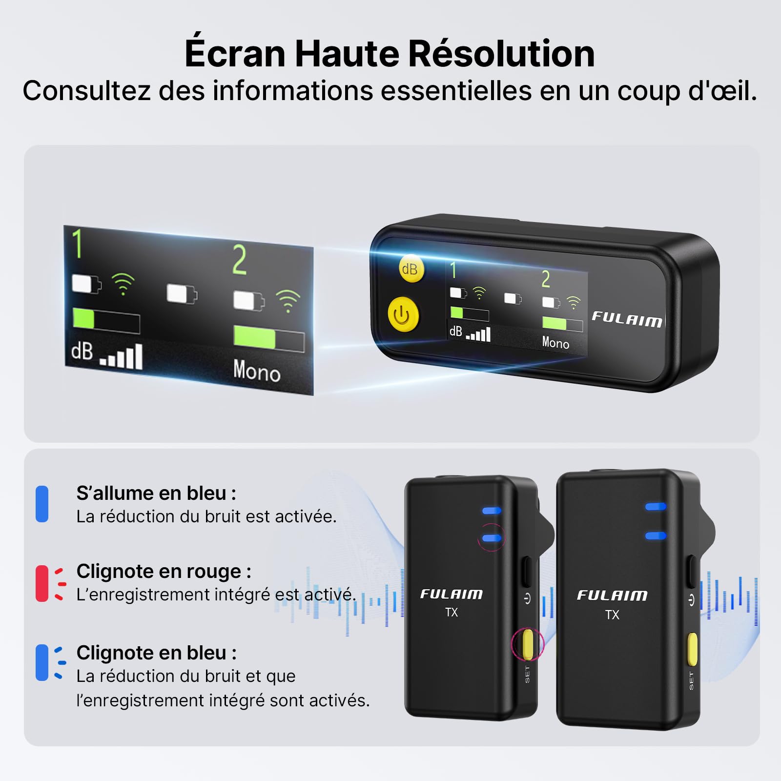 FULAIM X5M Micro Cravate sans Fil (2TX+1RX+Étui de Chargement), Lavalier Microphone Système avec Enregistrement embarqué 4G, Wireless Microphone pour iPhone Android Caméra Youtube VLOG TIK Tok