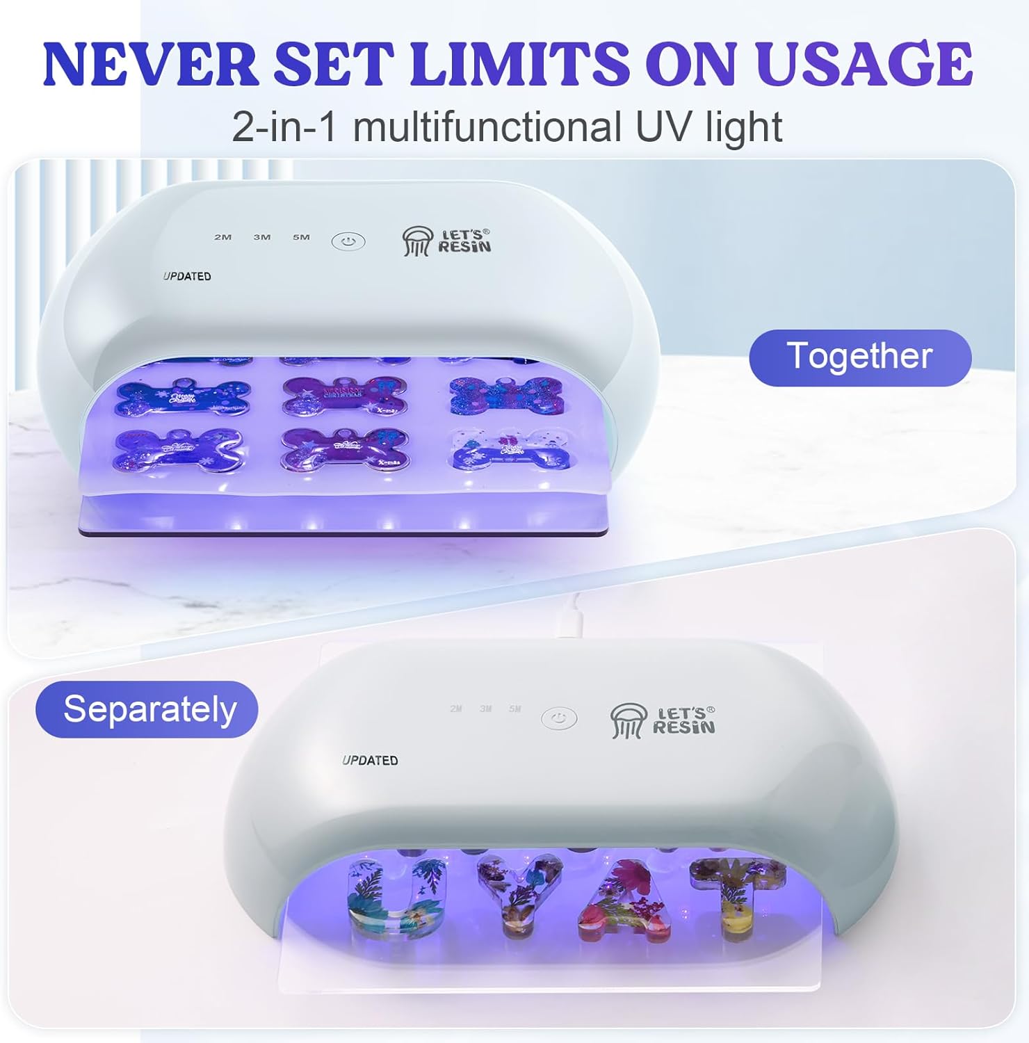 LET'S RESIN UV Light Advanced,Two-Sided Longer time Setting(2m,3m,5m) UV Resin Light with 36 LED Beads, Large Size UV Lamp for Resin Curing,Resin Molds,DIY Craft Decor(Grey Green)