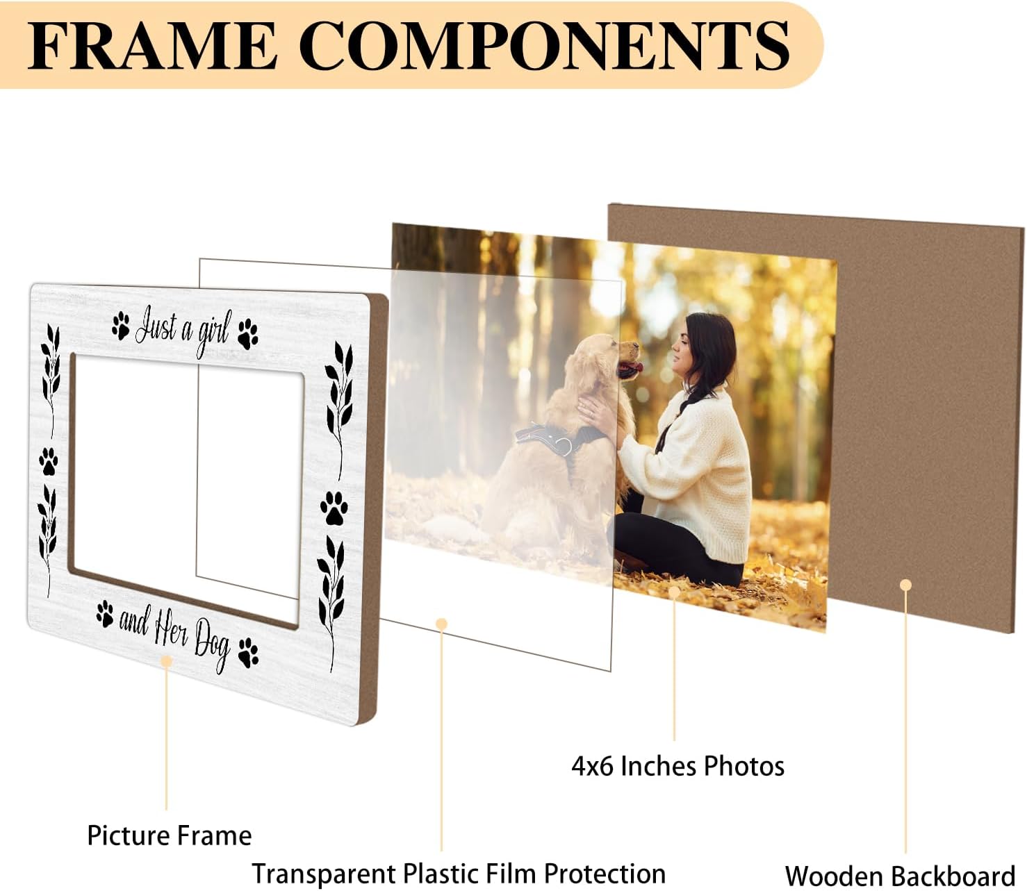 Dog Picture Frame -Just a Girl And Her Dog, Dogs Lover Gifts for Pet Owner Dogs Mom, 4x6 Photo Frames Tabletop Display for Home Office Desk Decor -28 - Image 3
