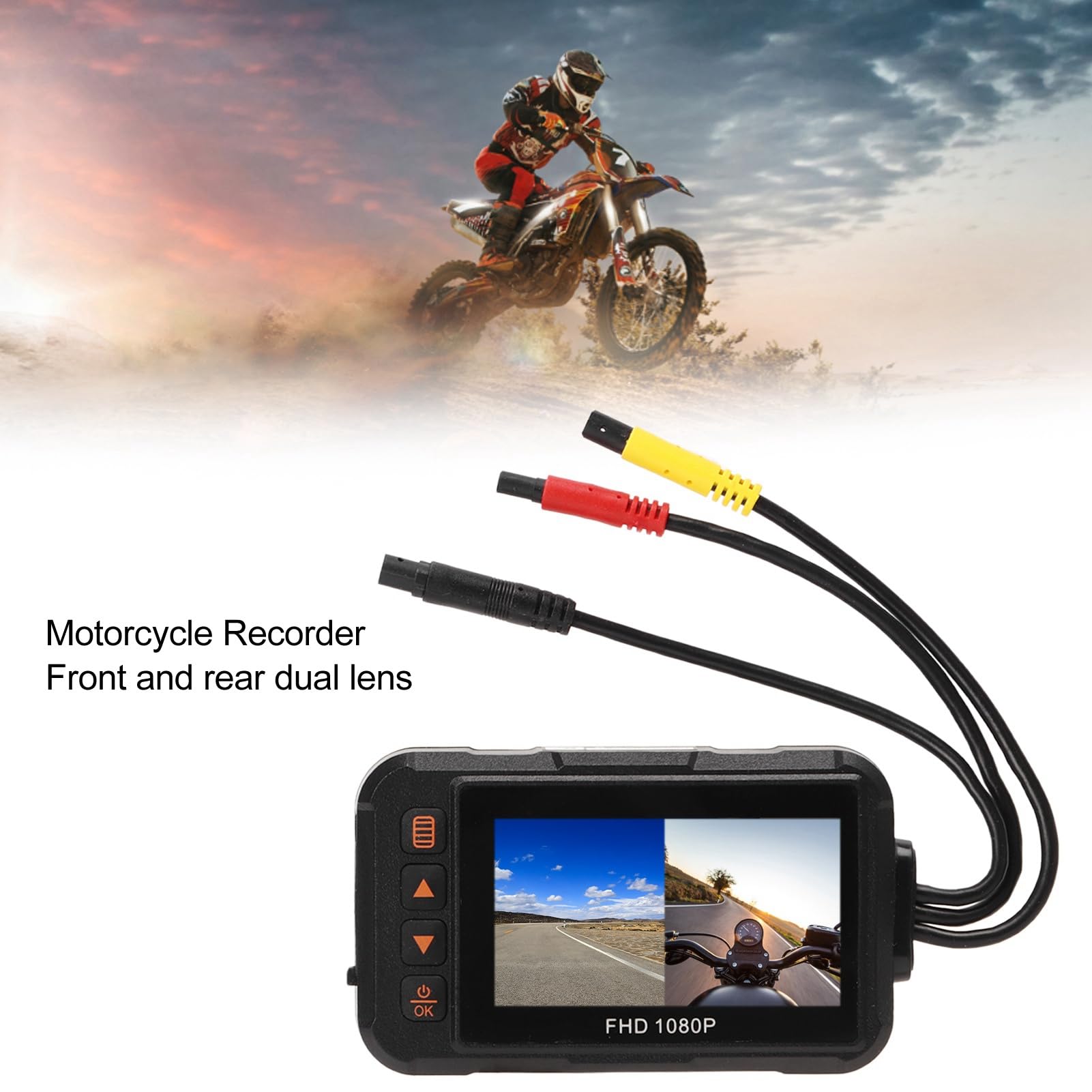Enregistreur de Moto, Caméra de Tableau de Bord de Pouces 1080P Avant Arrière Vidéo Enregistreur de Conduite Enregistrement en Boucle Capteur G Surveillance de Stationnement