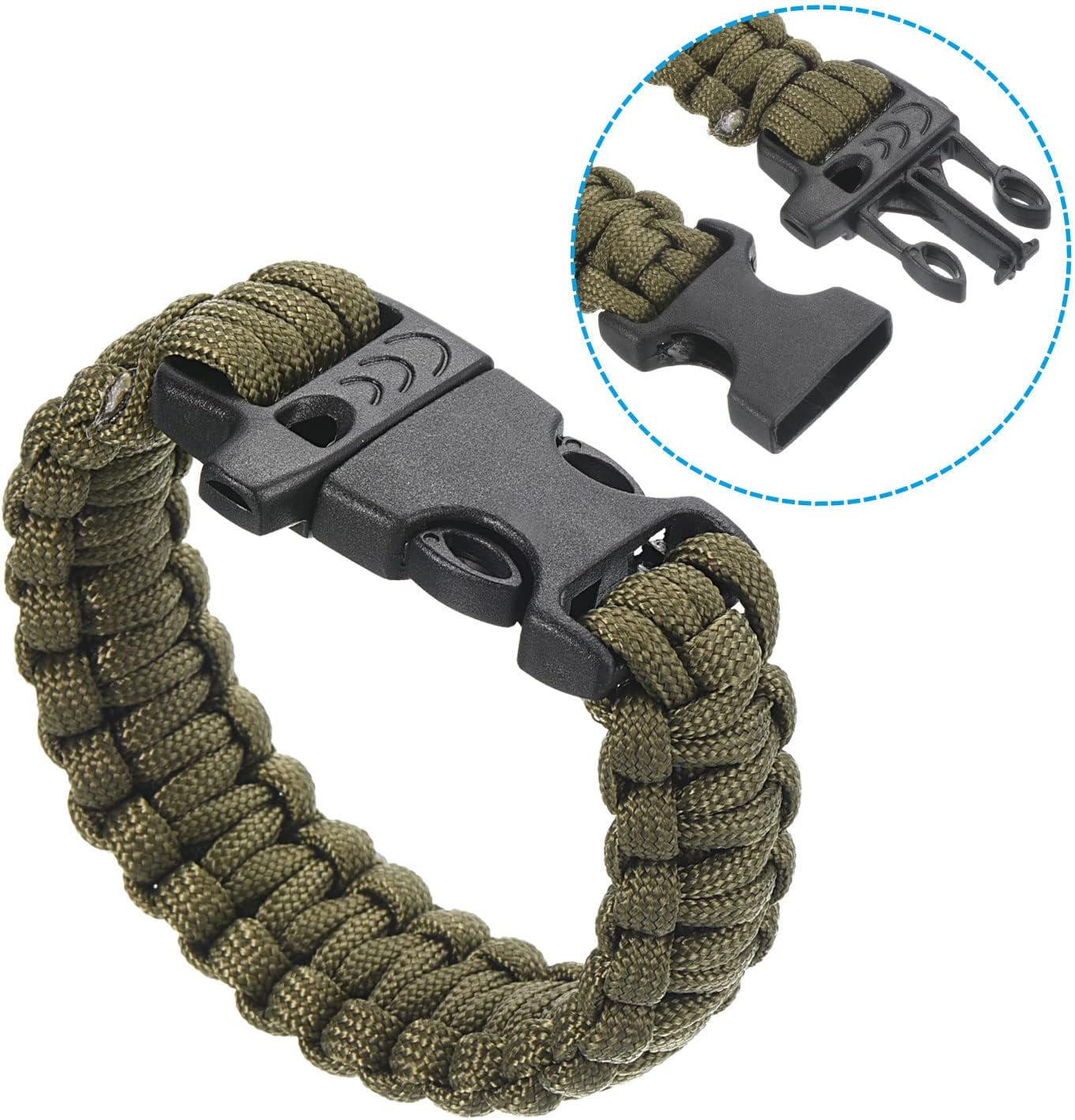 PATIKIL Survival Paracord Bracelets, Braided Parachute Bracelet with Plastic Buckle Party Favors Camping Gifts Outdoor Wraps for Men, Dark Green