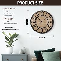 Ceas de perete rustic Maxstar cu funcționare silențioasă, cifre arabe, pe baterii, pentru living, dormitor, birou, 16 inchi, negru 2