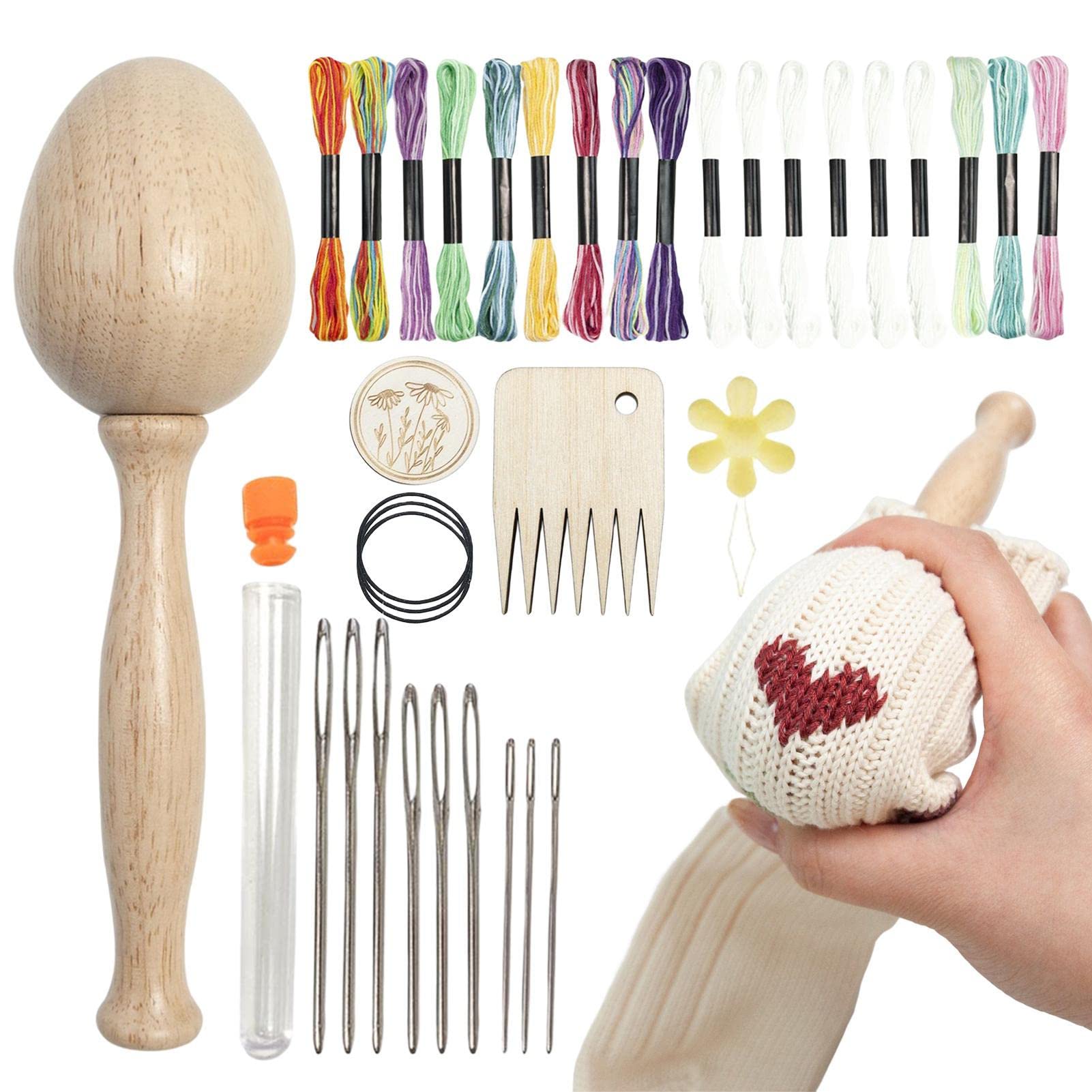 moluoDarning Egg for Socks,Curved Handle Darning Kit | Wooden Darning Thread Egg Kit, Patching Mix Colors Threads Sewing Tool for Women