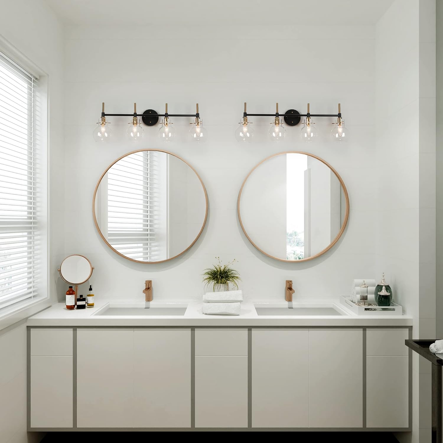ZEVNI Bathroom Vanity Light, Modern 4-Light Black Bathroom Light Fixtures, Large Bathroom Light Fixtures Over Mirror with Globe Clear Glass Shades, 30" x 6.5" x 10.5"