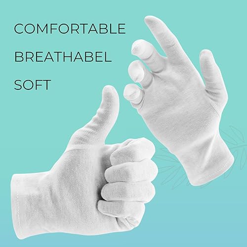 Miniatura 3 de 12 pares de guantes de algodón, guantes blancos para manos secas, guantes de algodón para dormir, guantes de noche hidratantes, guantes blancos 100%