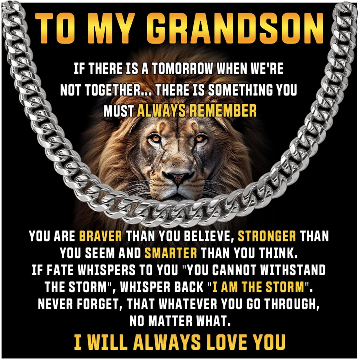 To My Grandson Necklace From Grandma, Grandsons Gift From Grandparents, Grandson Cuban Chain Necklace For Birthday Christmas Gradution, Grandpa Grandsons Necklace With Massage Card And Gift Box