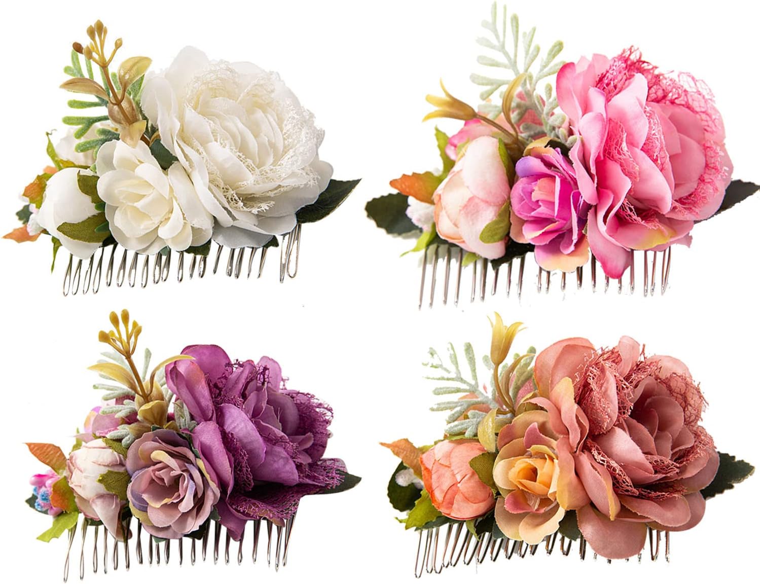 4 Pics Rhinestone Flower Bridesmaids Wedding Hair Combs Pins