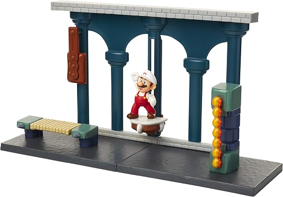 Nintendo Super Mario Lava Castle Deluxe Play Set, Includes: 2.5 Fire Mario Figure & Mechanical Features, Spinning Fireballs Tower, Swinging Pendulum, Bone Lift & Bridge