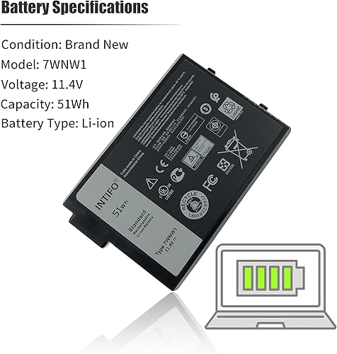 Miniatura 3 de 51Wh 7WNW1 - Batería para portátil compatible con Dell Latitude 5420 5424 7424 Rugged Extreme Series Notebook 0GK3D3 GK3D3 0DMF8C DMF8C 06NNCF 6NNCF