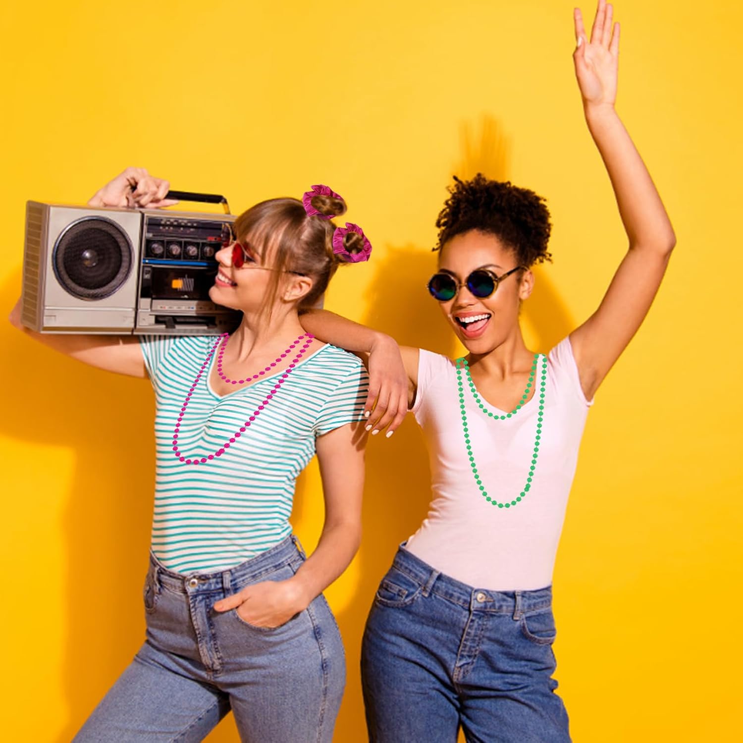 80s Fancy Dress Costume Accessories Women Lace Headband Scrunchies Neon Earring Necklace Fishnet Glove Leg Warmer - Image 6