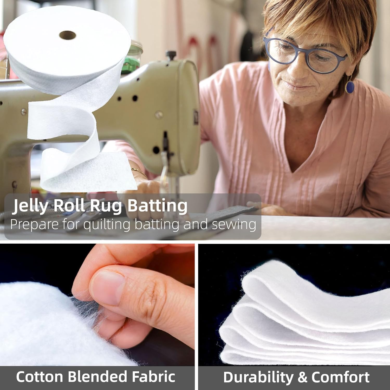 ANXINZENITH 2 Rolls Jelly Roll Batting Strips - 108 Yards Total, 2 1/4" Cotton Blend Batting Rolls for Quilting,Crafts,Jelly Roll, Throw, Bags,Toys and Braided Rugs