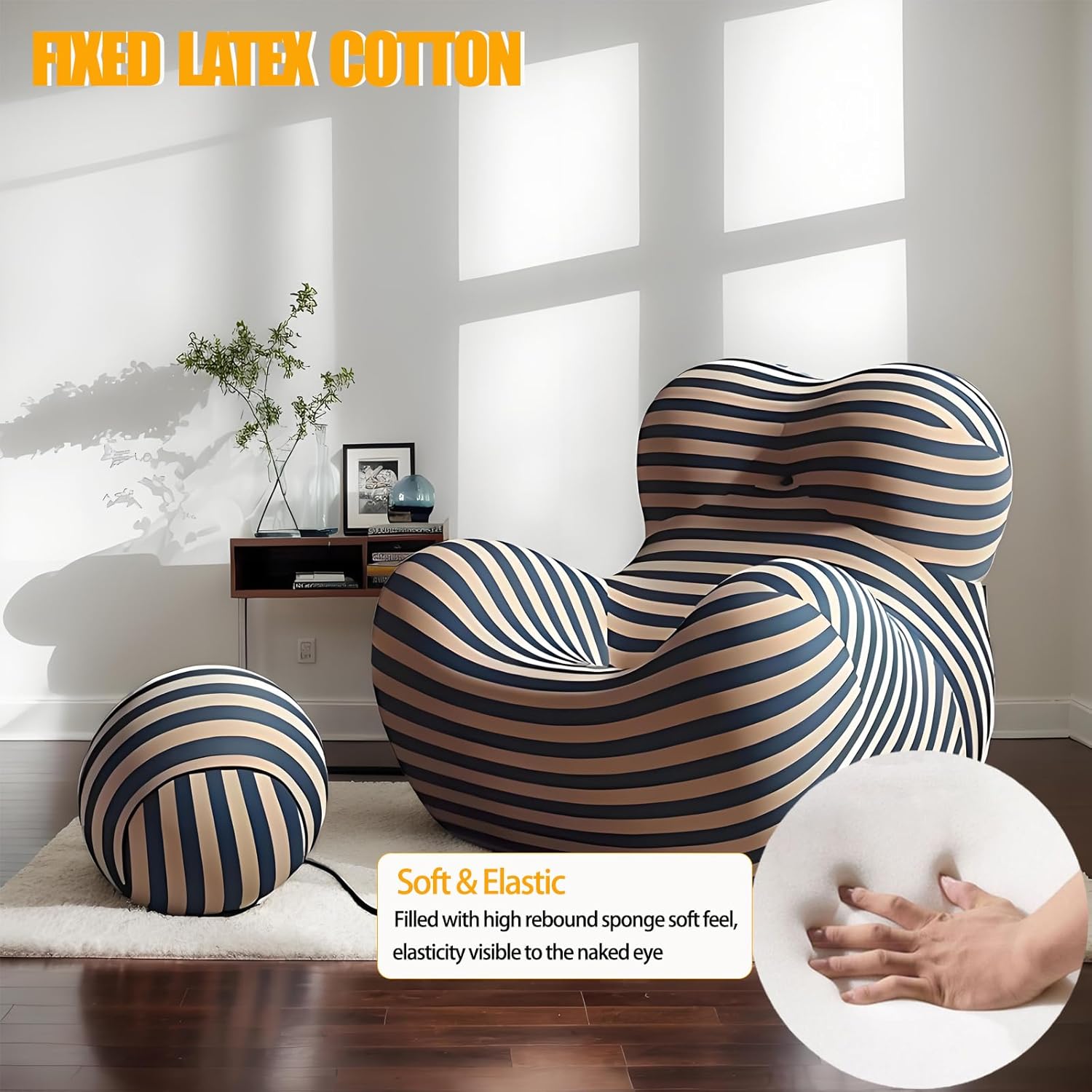 MEISIMAN Small Couch, Mother's Embrace Loveseat Sofa - Mini Couch with Movable Ottoman, Modern Comfy Linen Fabric & Memory Foam Compression Sofa Chair for Lounge Bedroom Living Room (Blue Yellow)