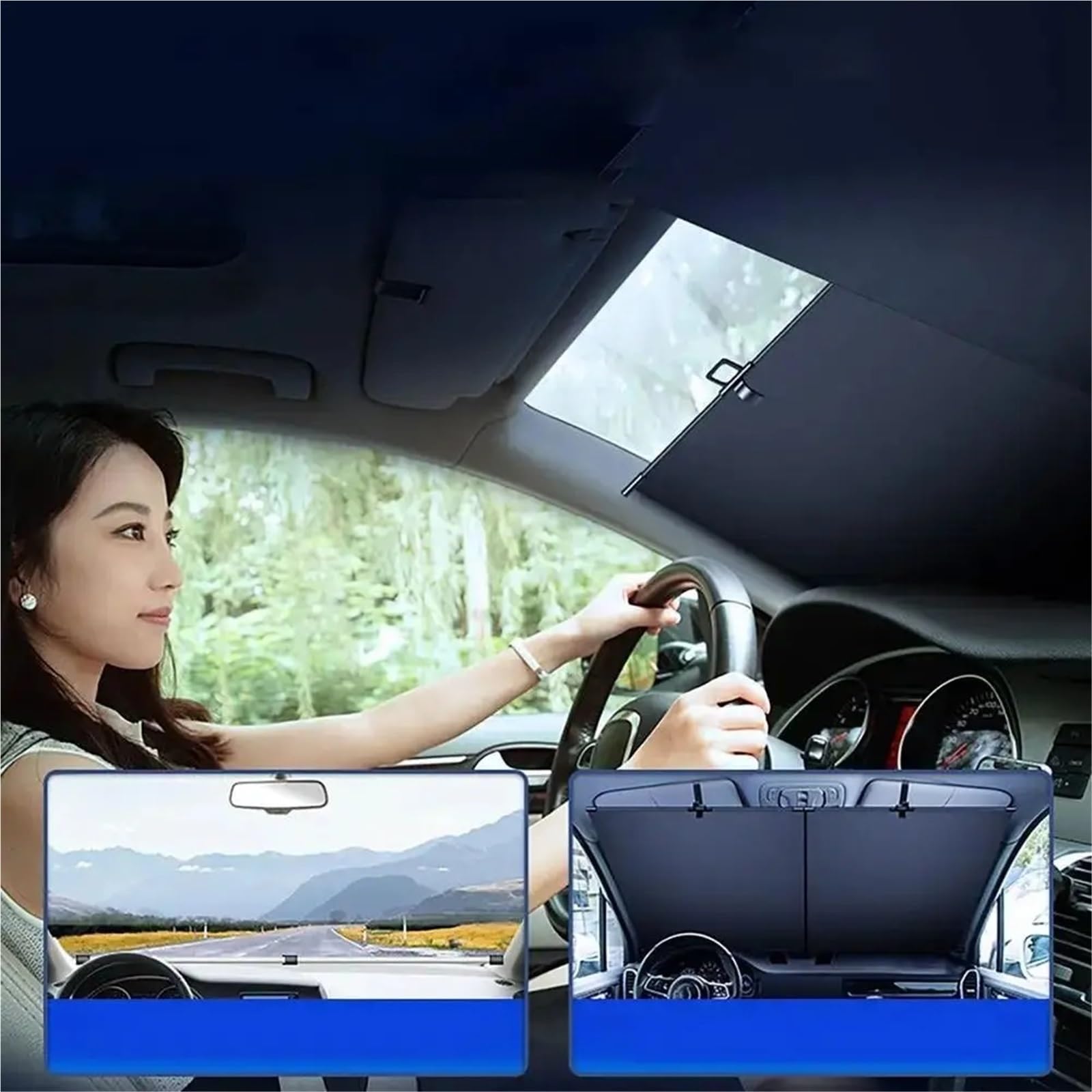 Tendine Parasole Auto Parasole Retrattile Auto, Protezione Termica, Ventosa, Parabrezza Anteriore Automatico, Copertura Riflettente Visiera Parasole