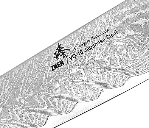 Miniatura 4 de ZHEN Cuchillo de chef japonés VG-10 de acero de Damasco de 67 capas, 8 pulgadas, color plateado