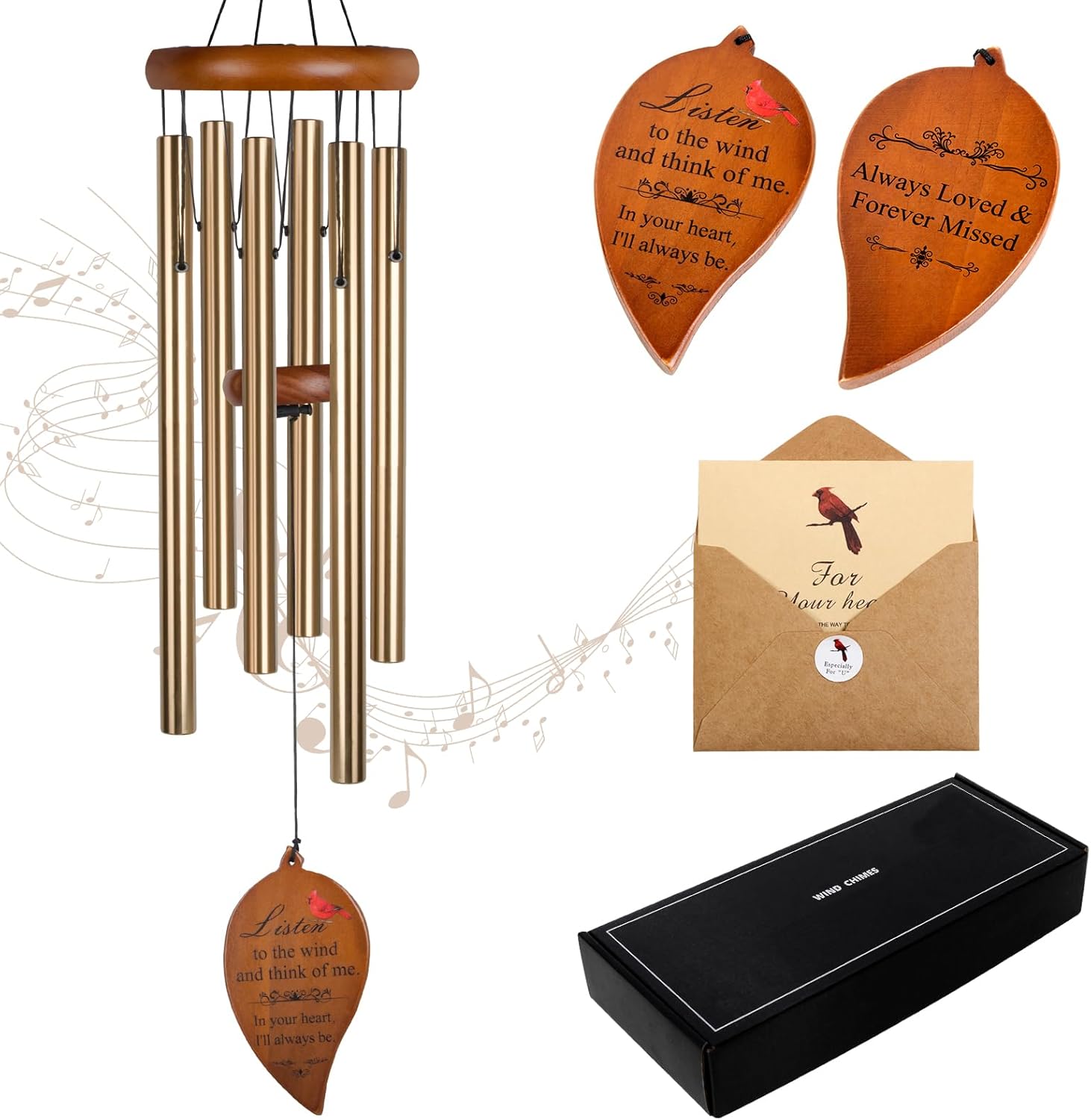 Sympathy Gifts for Loss of Loved One 32" Memorial Wind Chimes for Loss of Loved One Bereavement Condolence Gifts Sympathy Windchimes Memory Wind Chime with Cardinal Card