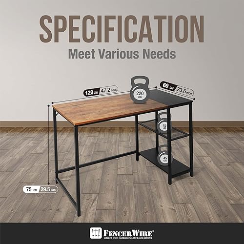 Miniatura 3 de Fencer Wire Escritorio para computadora de oficina en casa de 47 pulgadas con estantes de almacenamiento de 2 niveles, escritorio de estudio,