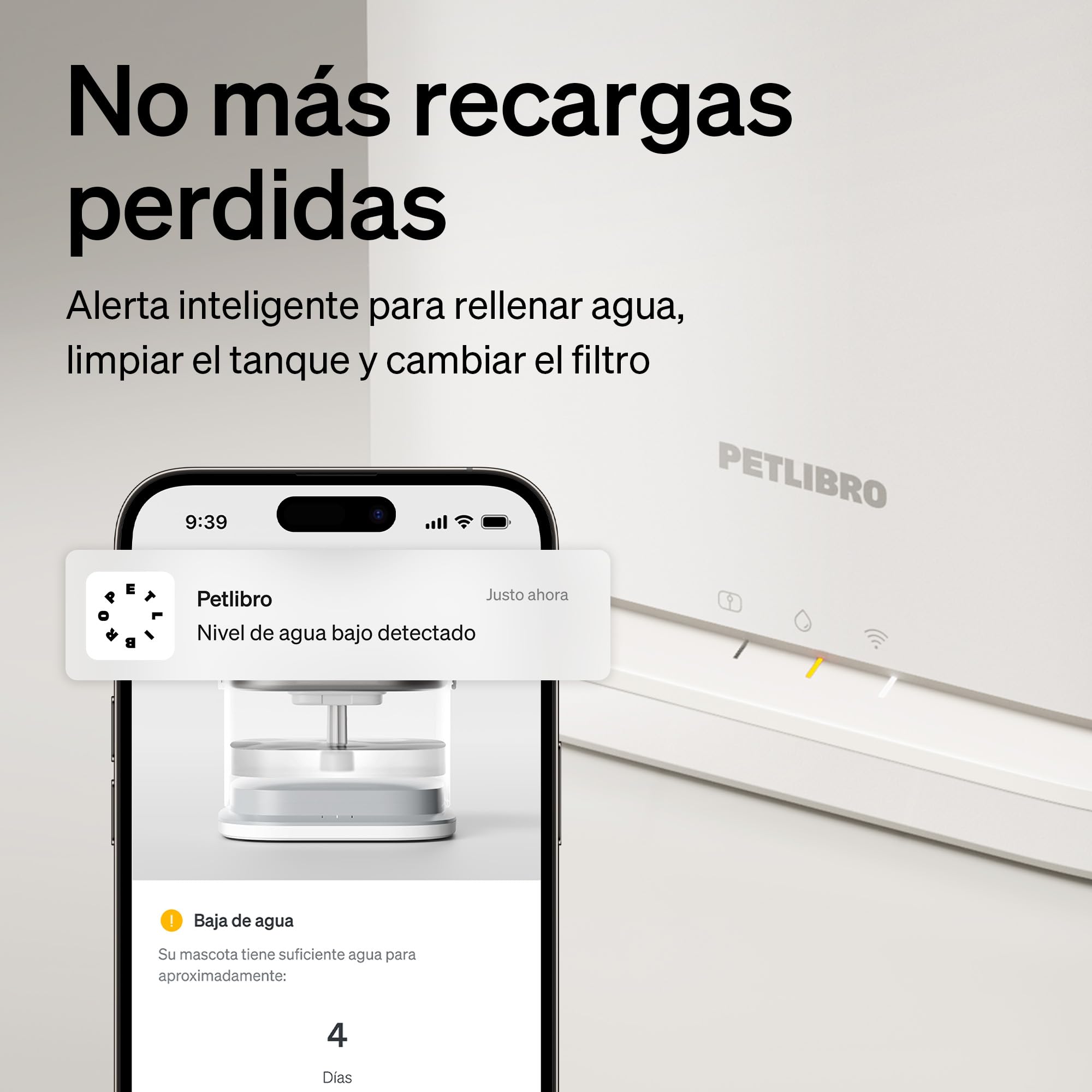 PETLIBRO Dockstream 2 Fuente Agua Gatos, Bebedero Automático App WiFi, 23dB Silencioso, Fácil Limpieza, 3L Acero Inoxidable, sin BPA — Versión Cable Alimentación, Blanco