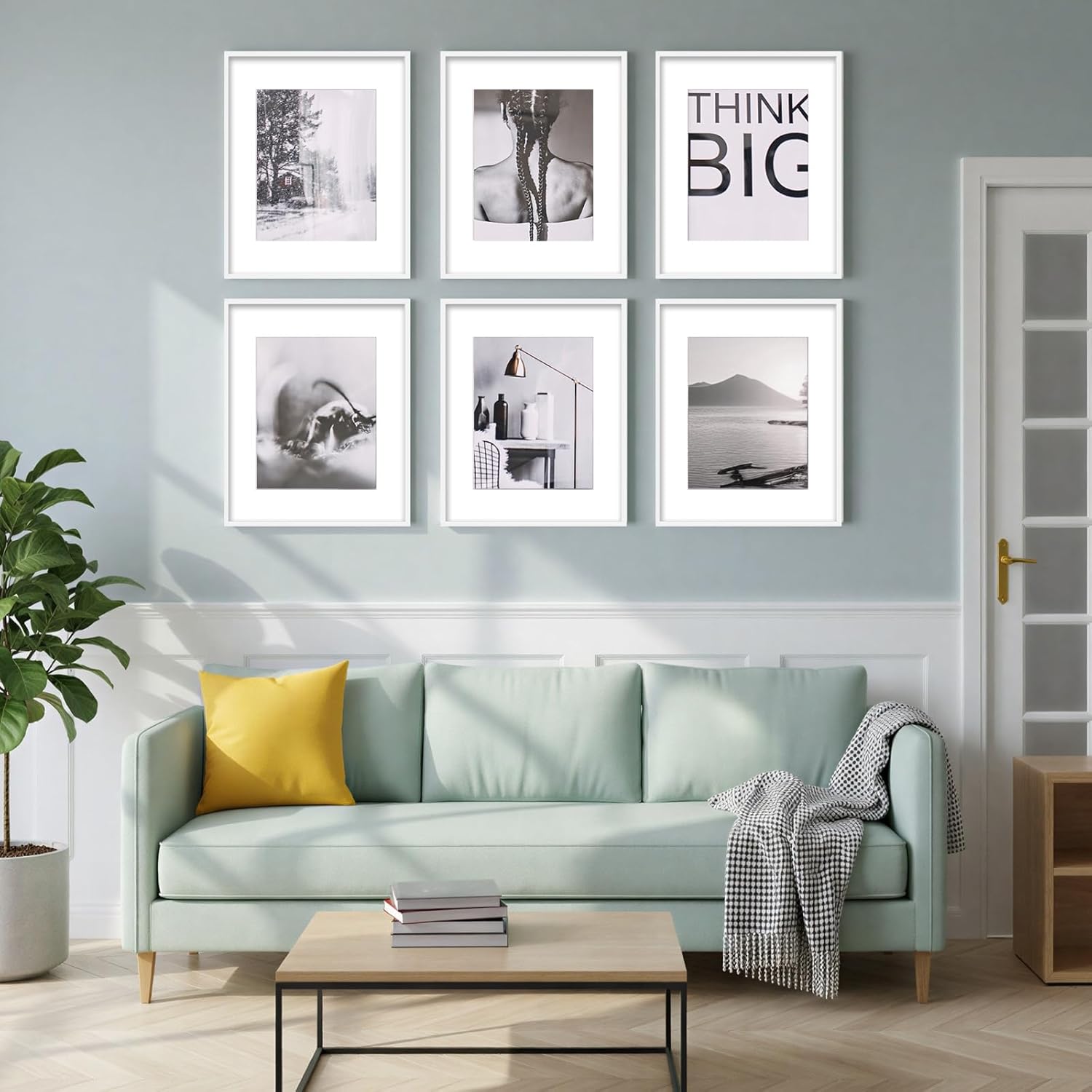 Fixwal 16x20 Poster Frame Set of 6 with Shatter Resistant Plastic Glass, Thin Border and Light Weight Photo Frames for Wall, White