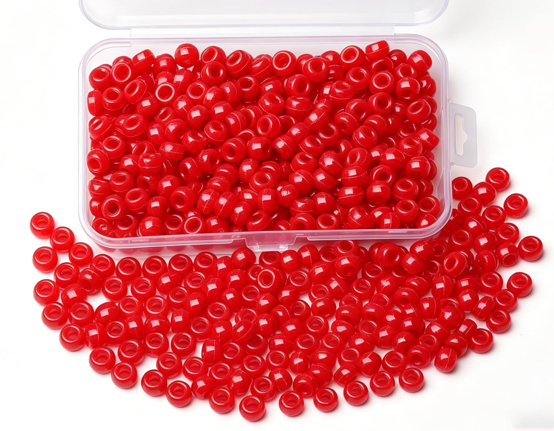 Sahoottie Red Pony Beads for Jewellery Making,6x9mm Vibrant Plastic Red Beads for Hair Braids Bracelets Crafts with Box,DIY Arts Crafts Supplies for Keychains Hair Accessorieses Adults(500Pcs)
