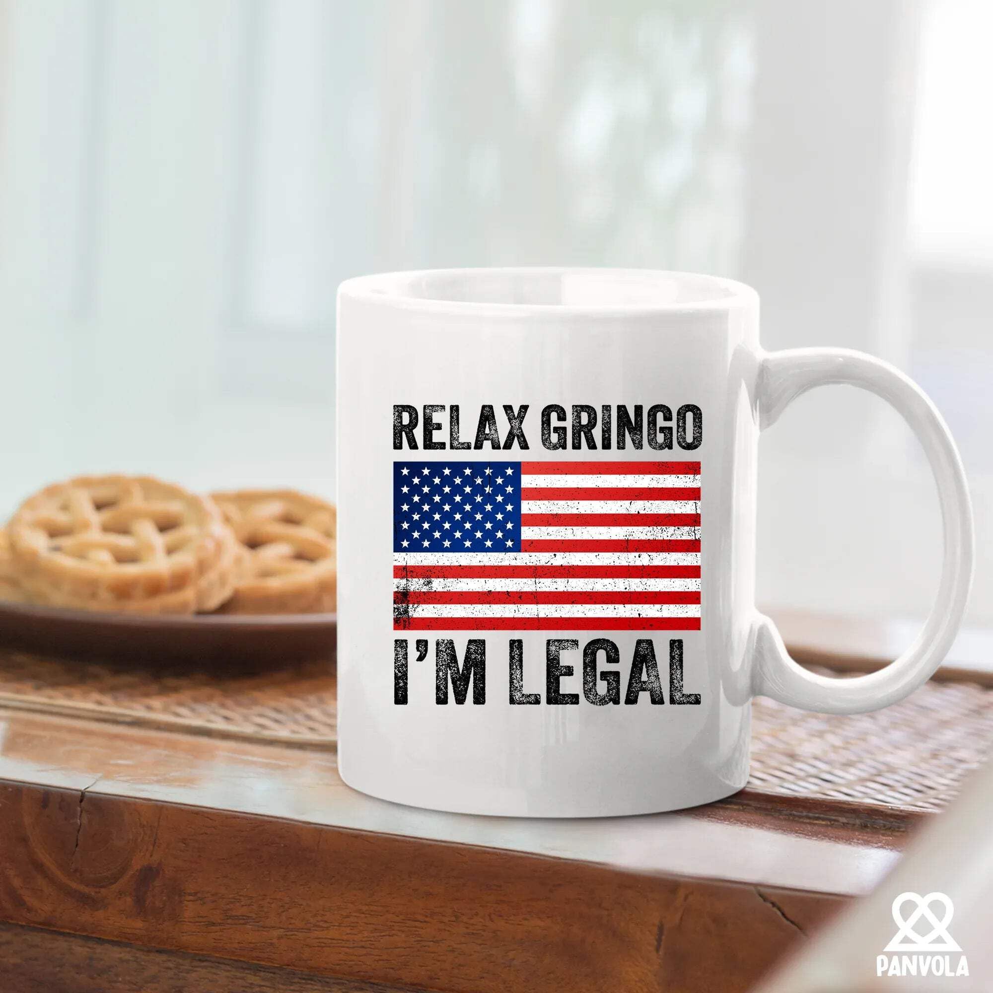 Panvola Relax Gringo I'm Legal I'm A New American Citizen Citizenship Gifts For Family Friends Immigration New Citizen Gift Celebration US Flag Ceramic Mug (White, 11 oz)