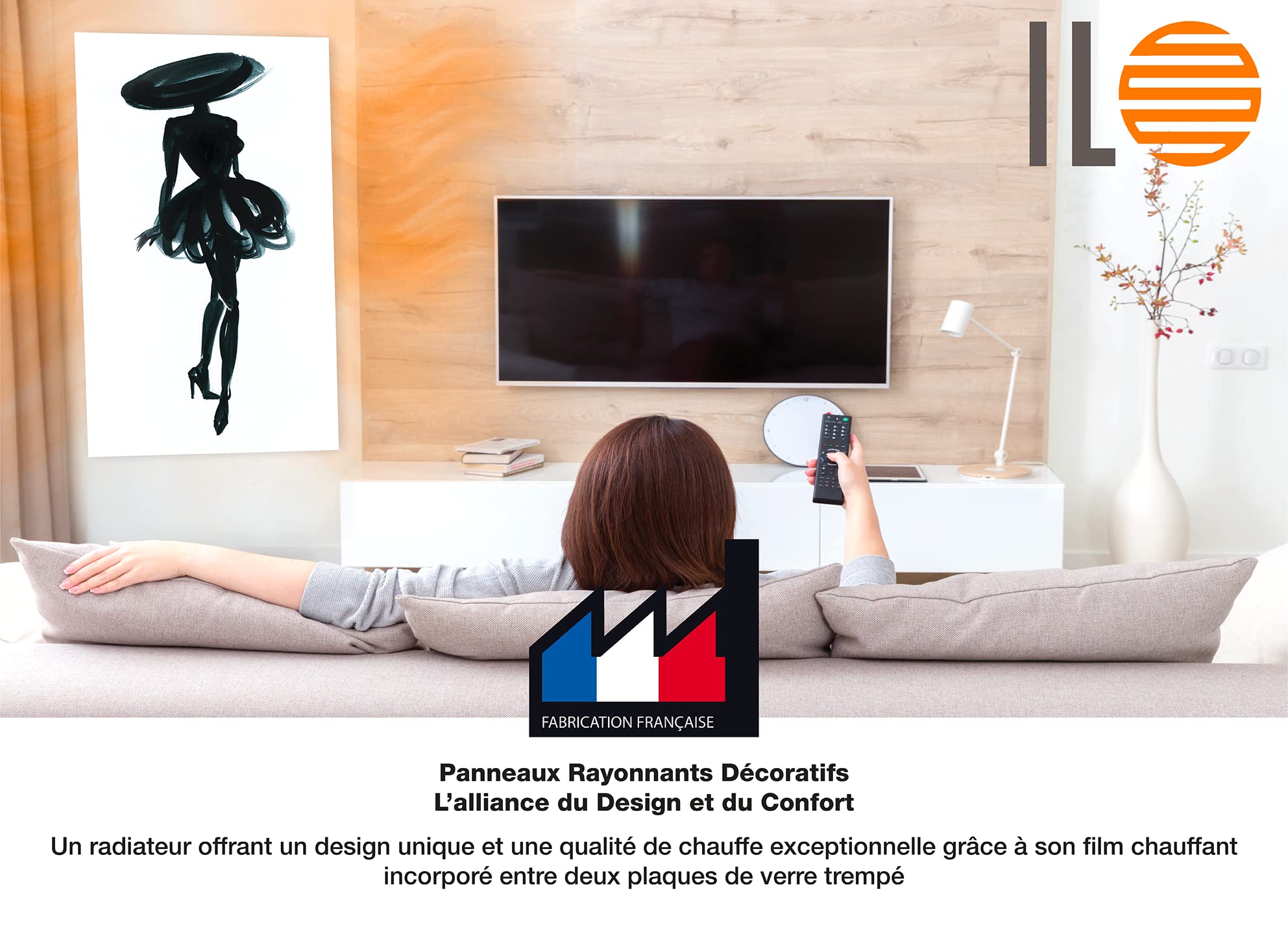 ILO - Radiateur Électrique Mural - Rayonnant - Design - +38 Décors - Extra Plat - Wi-Fi Connecté - 500W - Pour pièce de 10m² - Orientation Vert.+Horiz. - Éco, Silencieux -  Mademoiselle