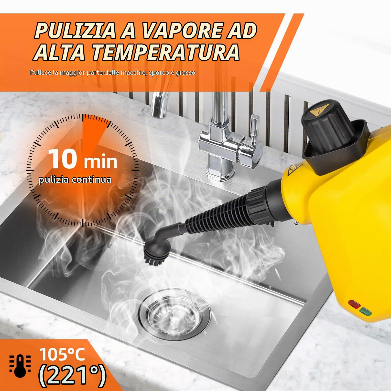 Carehabi Pulitore a Vapore Pulitore Vapore Casa Con 9 Accessori e Blocco Di Sicurezza per Rimuovere le Macchi da Pavimena, Moquette, Tende, Seggiolini Auto, Cucina, Cimici, Bagni e Altro