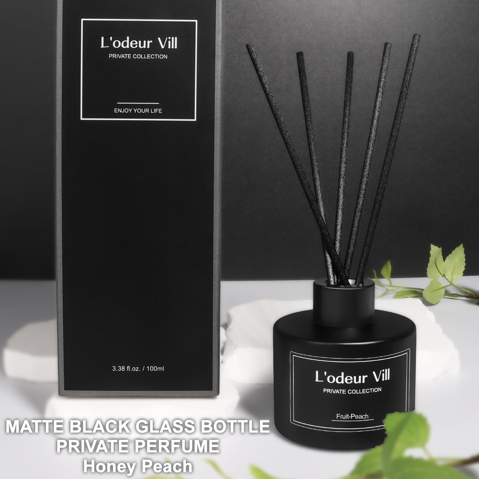 L'odeur Vill 100ml Słodka brzoskwinia Dyfuzor Zapachowy z Patyczkami Trzcinowymi, Zestaw z 8 Patyczkami, Zapach Domowy do Sypialni, Biura, Łazienki