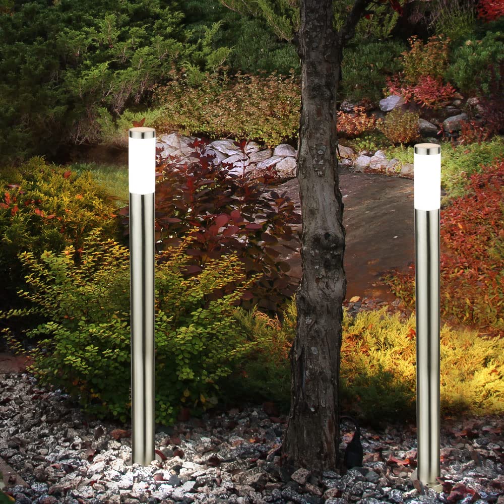 ETC-Shop Stehleuchte Außen Edelstahl | Gartenlampe, Sockelleuchte, Wegleuchte | Silber| Höhe 110 cm | 2er Set