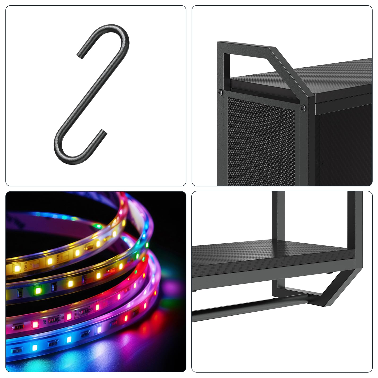 HOOBRO Mensola da Muro a 4 Livelli, Mensola da Cucina a LED, Scaffale Verticale a Parete, Galleggiante con Striscia LED, 6 Ganci, per Sala Giochi, Cucina, Bar Caffè, Bar, Nero EBB70DBJ01