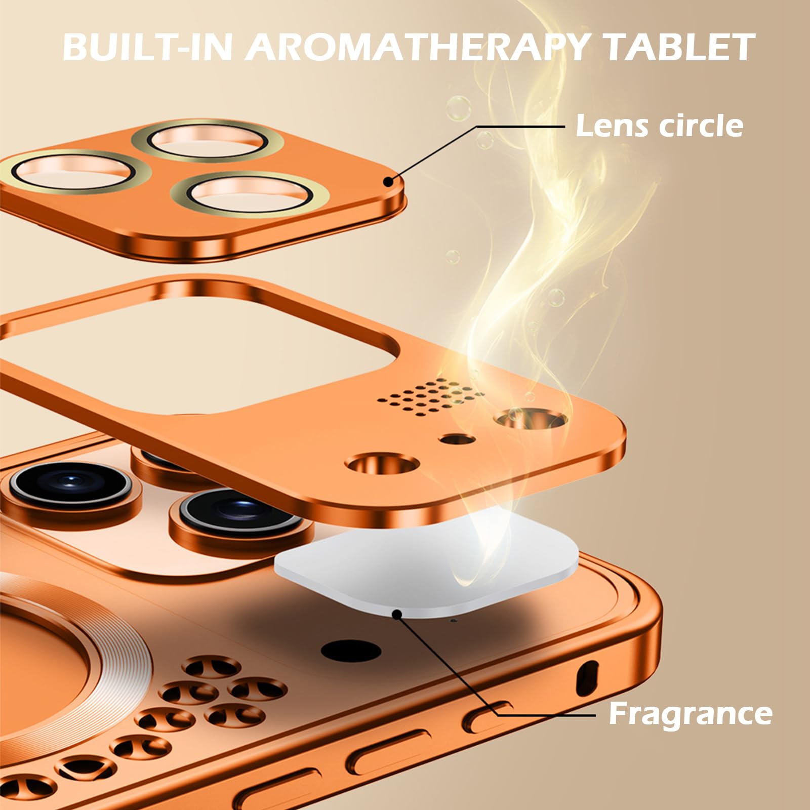 Etui na aromaterapię do iPhone'a 17, kompatybilne z MagSafe, wbudowany zapach oceanu, aluminium, metal, ultralekkie, puste, pełne pokrycie, ochrona aparatu, szare