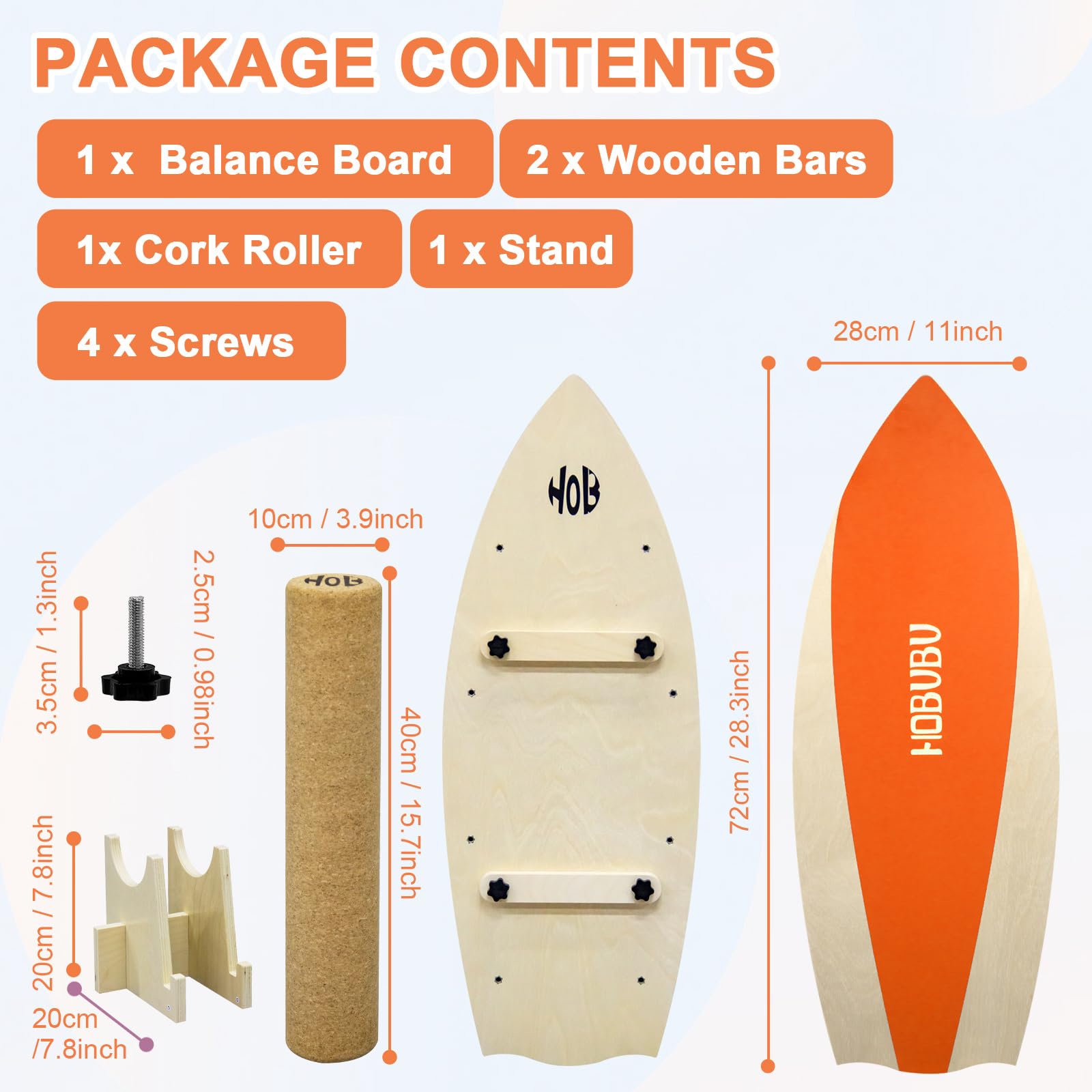Balance Board Trainer, Wooden Balance Board with Cork Roller, Wooden Trainer Board for Beginners & Experts, Indoor Surfboard, Improved Stability and Core Strength