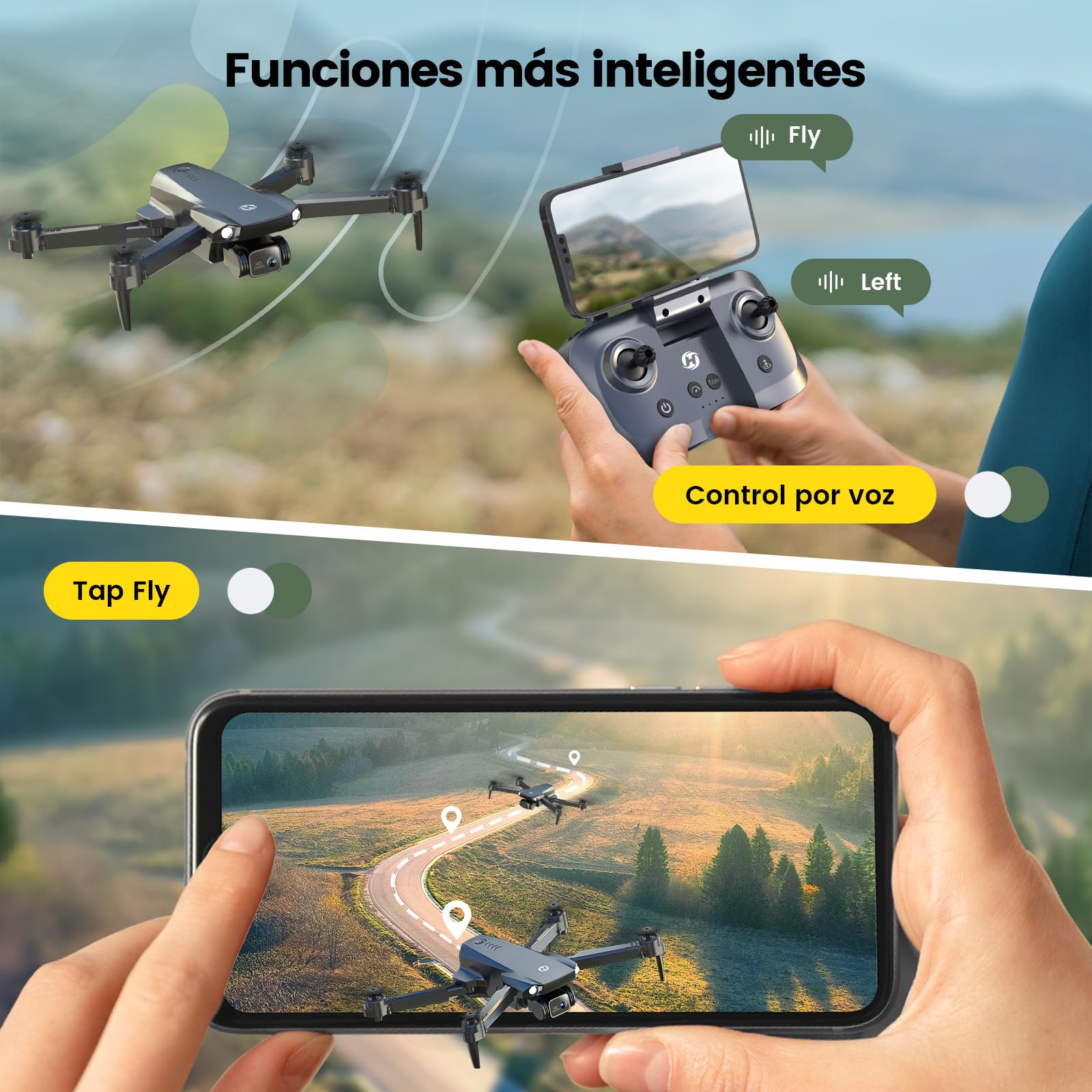 Dron plegable Holy Stone HS290 con cámara FPV HD de 1080P, cuadricóptero RC con flujo óptico, control por aplicación, 3 velocidades, 2 baterías modulares, regalo de juguete cristiano para niños, C0