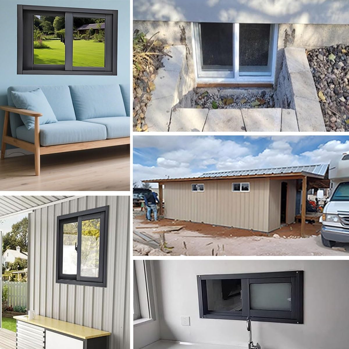 Replacment Basement Window House Sliding Window White Aluminum Frames Tempered Glass 20'' 22'' 26'' 32'' 35'' 38'' 40'' Width Household Windows for Barns Shed Bathroom(White,34x22in)
